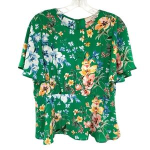 Ann Taylor Loft Green Floral Peplum Blouse Top